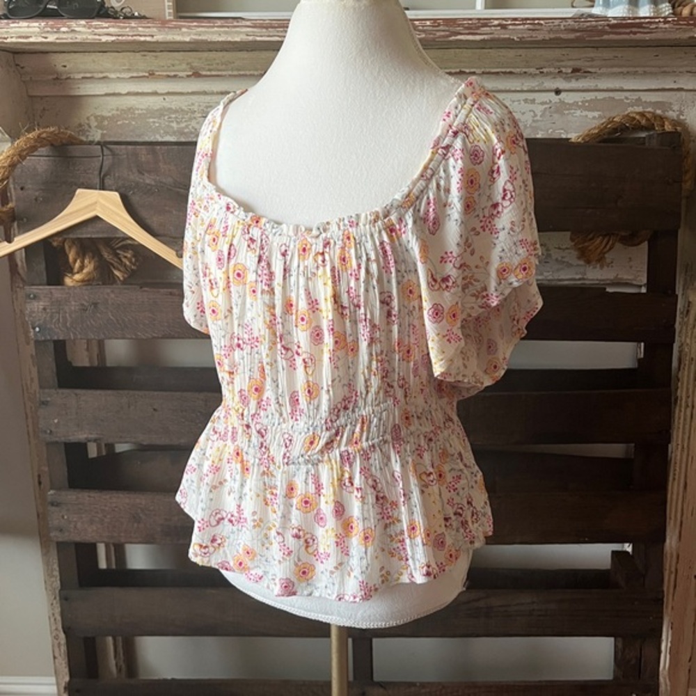 PATRONS OF PEACE Floral Top in Pink/Orange Print XL